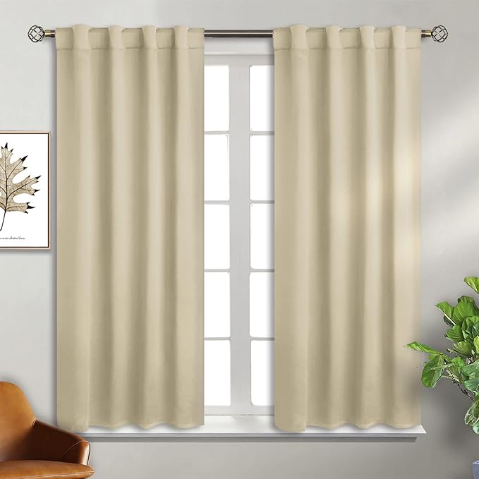 BGment Beige Curtains 45 inch Long - Rod Pocket and Back Tab Room Darkening Thermal Curtains for Bedroom/Small Window/Living Room, 2 Curtain Panel Sets, 38 x 45 Inch