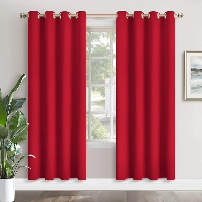 YoungsTex Red Blackout Curtains for Living Room Window Christmas Decor - Thermal Insulated Drapes with Grommet Room Darkening for Dining Bedroom, 2 Panels, 52 x 80 Inch