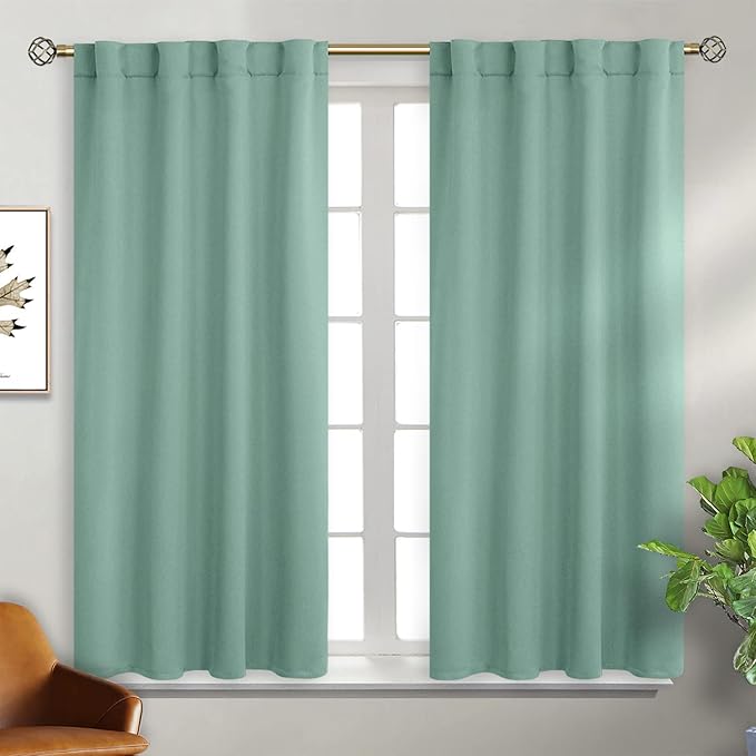 BGment Window Curtains for Bedroom - 54 Inch Rod Pocket and Back Tab Thermal Insulated Room Darkening Curtains for Living Room, 2 Curtain Panels (38 x 54 Inch, Frosty Green)