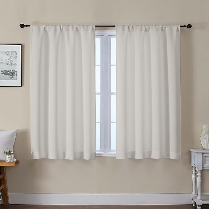 Gwine Light Filtering Curtains for Bedroom 45 Inch Length, Thermal Insulated Room Darkening Short Curtains, Rod Pocket Drapes for Bathroom Basement Patio Cabinet, Each 40" Wx45 L, Natural
