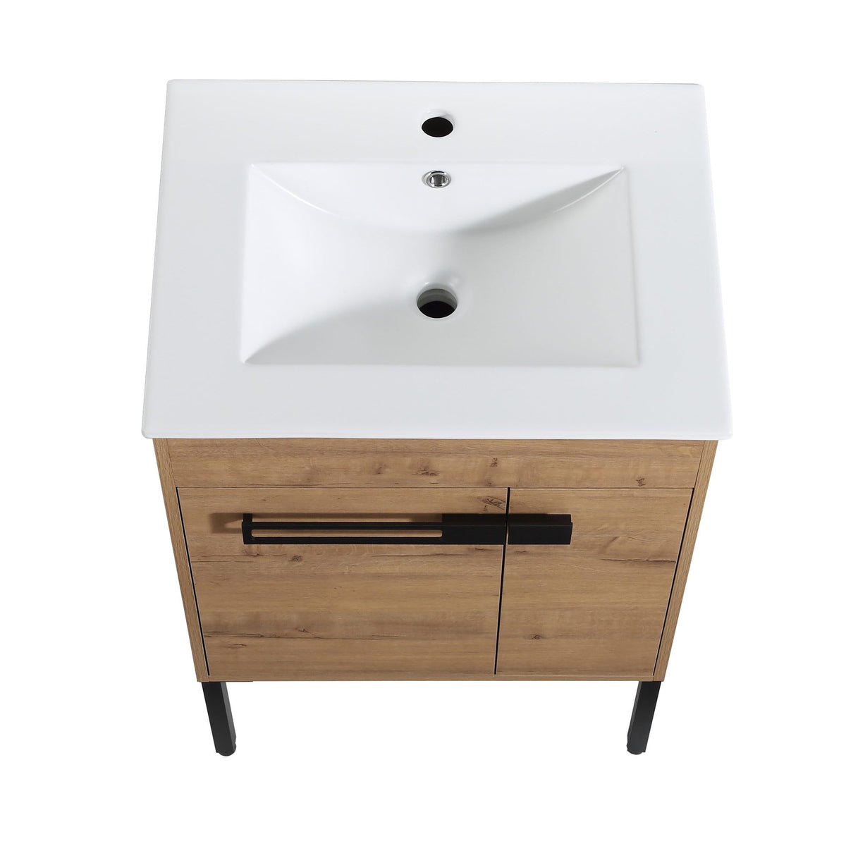 WEALTHGIRL Modern Bathroom Vanity with Soft Closing Doors, Adjustable Shelf – Scratch & Water-Resistant Melamine Finish, Floating or Freestanding Installation (Imitative Oak Vanity+Sink,30IN)