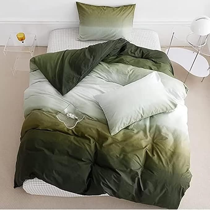 Houseri Gradient Green & White Comforter Set - Green & Cream Bedding - King Size