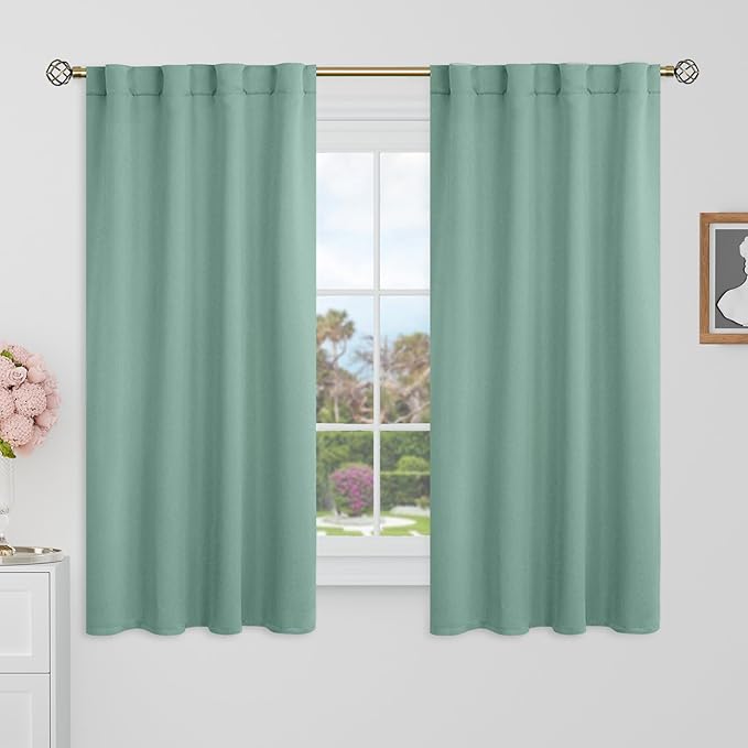 BGment Blackout Curtains 48 Inches Long for Bedroom - 34 x 48 inch Thermal Insulated Noise Reducing Privacy RV Rod Pocket and Back Tab Short Window Curtains for Cafe/Camper, 2 Panels, Frosty Greenl