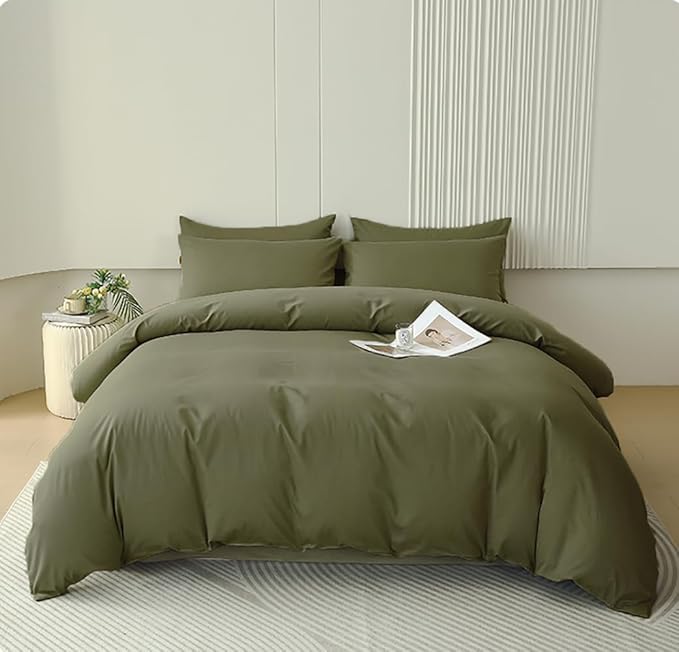 Houseri Army Green California King Size Comforter Set Olive Green Bedding Sets Cal King Men Women Solid Dark Green Comforters Comfy Soft Military Green Bed Comforter Quilt Cal King