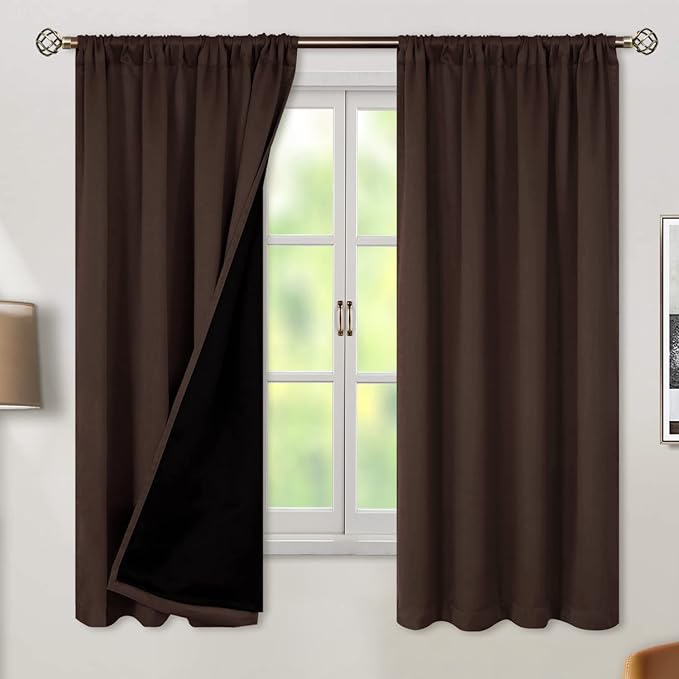 BGment Brown Blackout Curtains for Bedroom 63 Inch Length 2 Panels, Thermal Insulated Room Darkening Curtains Rod Pocket Soundproof Bedroom Living Room Window Curtains, Each 52 Inch Wide