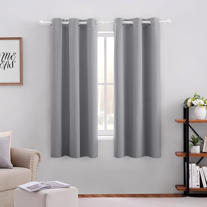 HOMEIDEAS Light Grey Kitchen Blackout Short Curtain Panels for Bedroom, Thermal Insulated Grommet Top Blackout Drapes (2 Panels, W38 x L54)