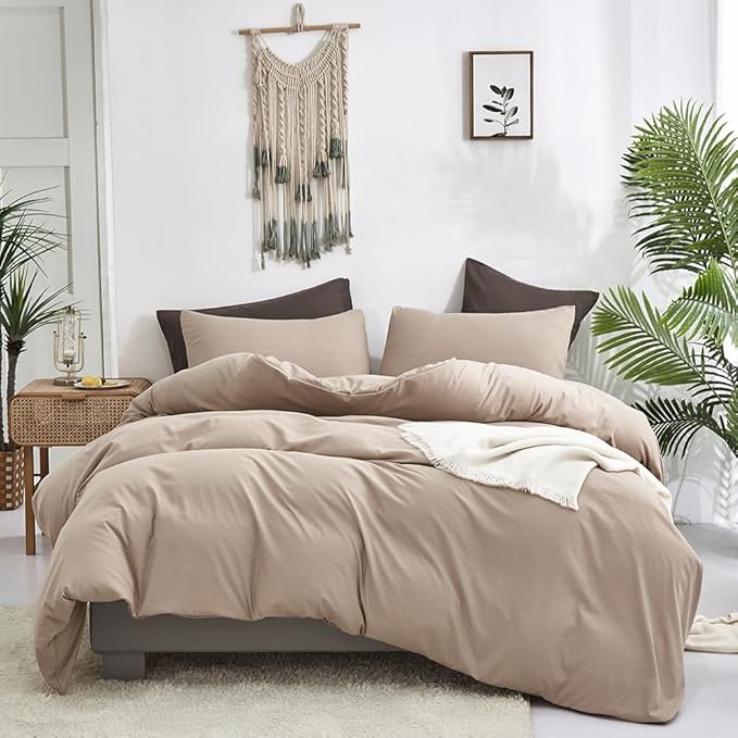 CLOTHKNOW Khaki Queen Comforter Set Cream Coffee Bedding Comforter Sets Soft Taupe Queen Comforter All Season Wheat Tan Comforter Sets Queen