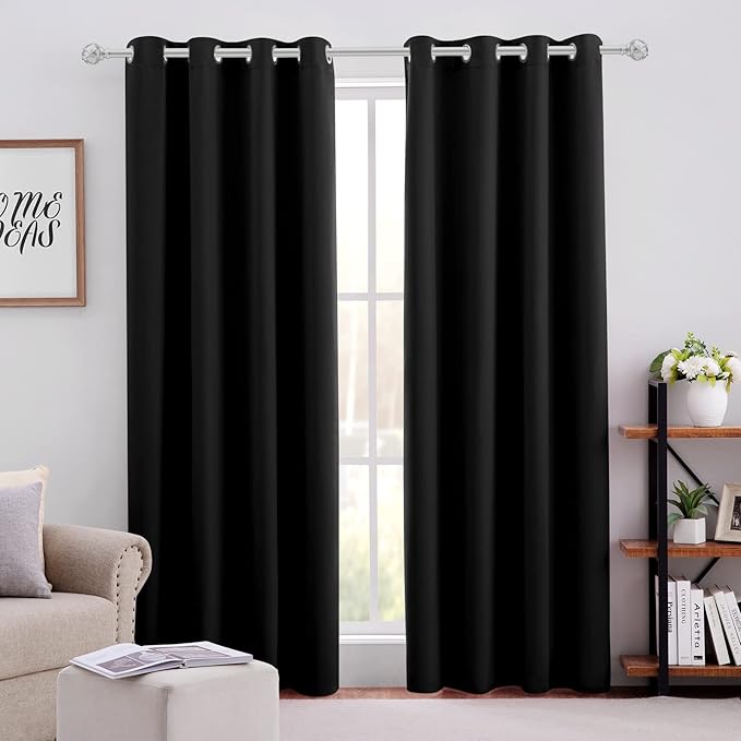 HOMEIDEAS Blackout Curtains for Bedroom 52 X 96 Inch Long 2 Panels Set Black Room Darkening Curtains/Drapes, Soundproof Thermal Grommet Window Curtains for Living Room