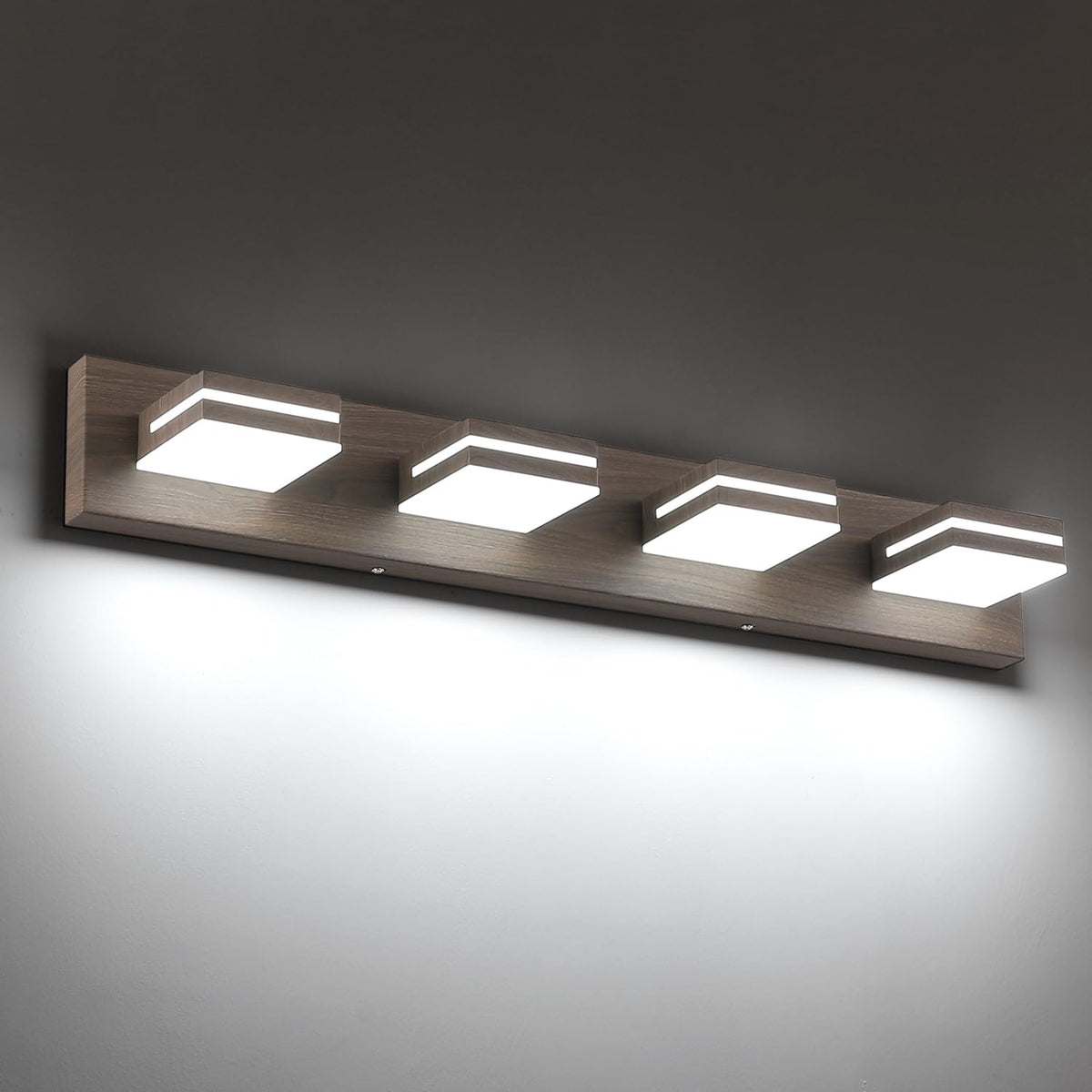 SineRise LED Modern Bathroom Vanity Light Fixtures, Modern Acrylic Bathroom Wall Lighting Fixtures Over Mirror, 4-Light, 30-Inch, Brown, 100%-0% White