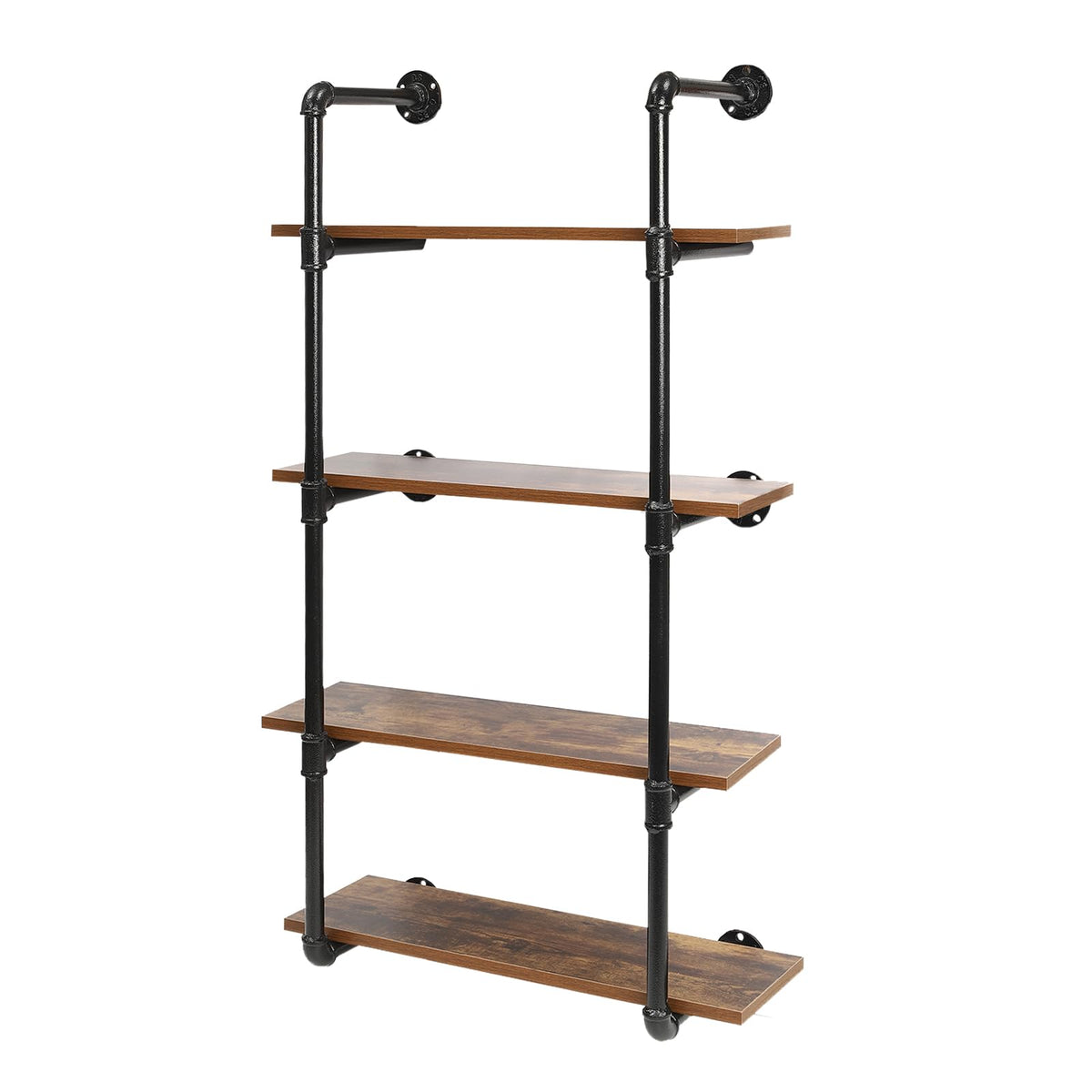 AOOCHU Industrial Pipe Shelving Wall Mounted Metal Floating Shelves Steampunk Real Wood Book Shelf Unit Bookshelf Hanging for Place Wine Glasses Books Potted Plants Picture Frames (4Tiers)