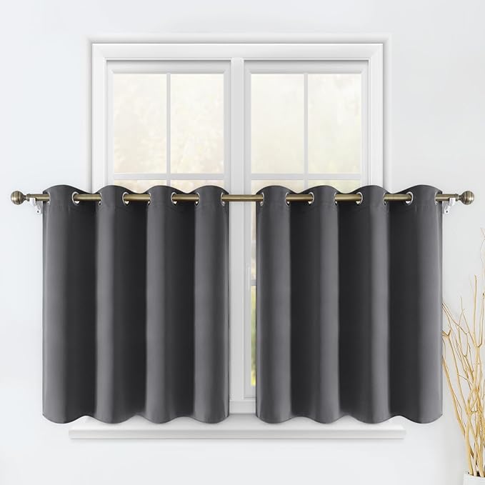 HOMEIDEAS 2 Panels Blackout Window Valance 24 inch Long Curtains for Kitchen Bathroom Dining Bedroom Grommet Small Curtain Drapes Window Toppers, Burgundy, 52 X 24