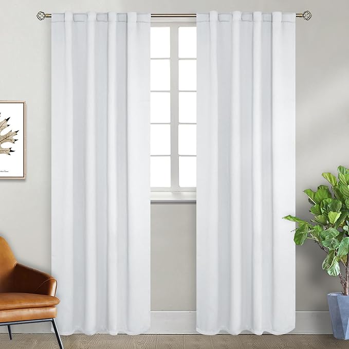 BGment White Curtains 84 inch for Bedroom - Rod Pocket and Back Tab Blackout Curtains Thermal Insulated Room Darkening Curtains for Living Room, 2 Window Curtain Panels (38 x 84 Inch, Greyish White)