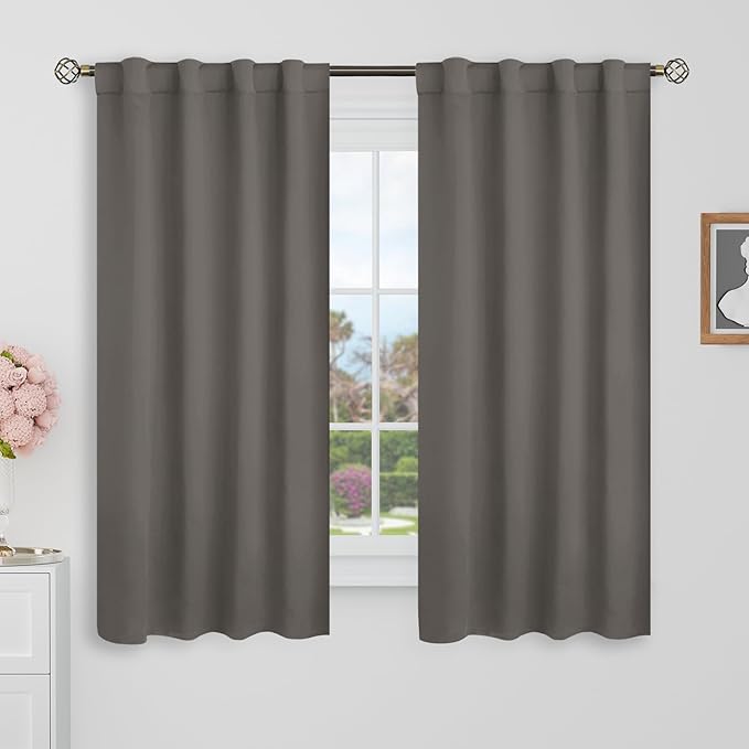 BGment 48 Inch Length Blackout Curtains - 38 x 48 inch Curtains Rod Pocket and Back Tab Thermal Insulated Room Darkening Curtains for Kitchen/Cafe Room, 2 Window Panels, Grey