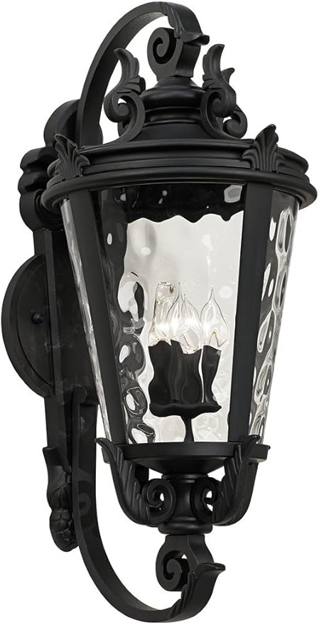 John Timberland Marseille Vintage Large Outdoor Wall Light Fixture Textured Black Scroll 36" Clear Hammered Glass for Exterior House Porch Patio Outside Deck Garage Yard Front Door Garden Home