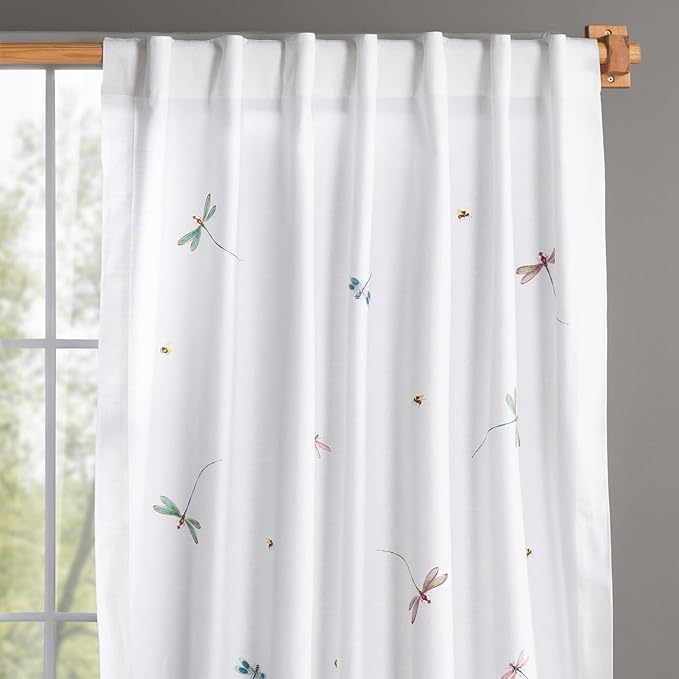 Maison d' Hermine Curtains for Living Room 100% Cotton 96 inch Length One Panel Light Filtering Curtains for Bedroom Windows with Rod and Loop Pockets Drapes (Fleurs De Mai, 50" W x 96" L)