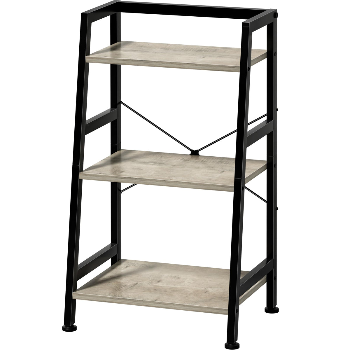 Homedawn 3-Tier Bookshelf, Ladder Shelf, Stand up Shelves, Industrial Bookcase with Steel Frame, Metal Small Bookcase, for Living Room, Home Office, Kitchen, Bedroom, Industrial Style（Greige & Black）