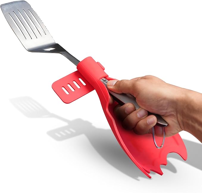 Grillbot Heat Resistant BBQ Heat Shield for Utensils, Protect Hands from Burns, Splatter & Flare-Ups, BPA-Free Silicone, Dishwasher Safe, Universal Fit, Perfect Grill Gift for Men (Red, Bat)