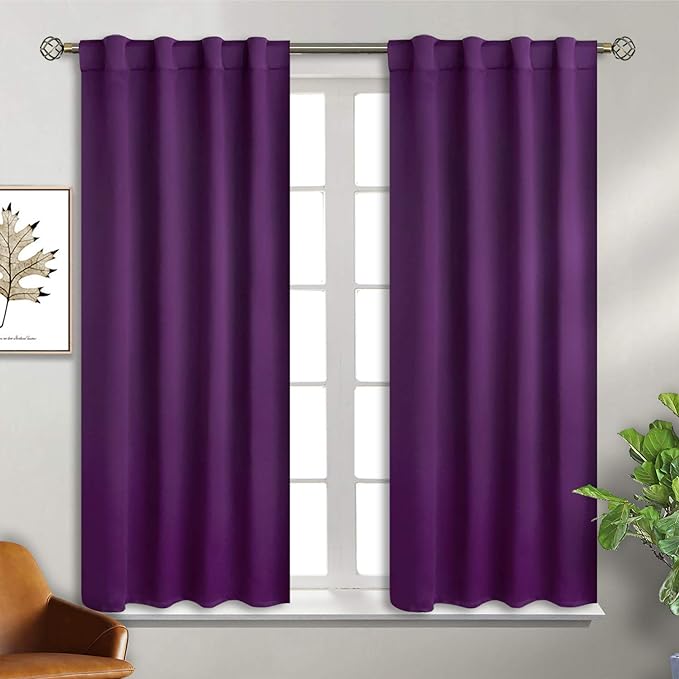 BGment Purple Curtains for Bedroom - 45 inch Rod Pocket and Back Tab Blackout Curtains Thermal Insulated Room Darkening Curtains for Living Room, 2 Window Panels, 38 x 45 Inch