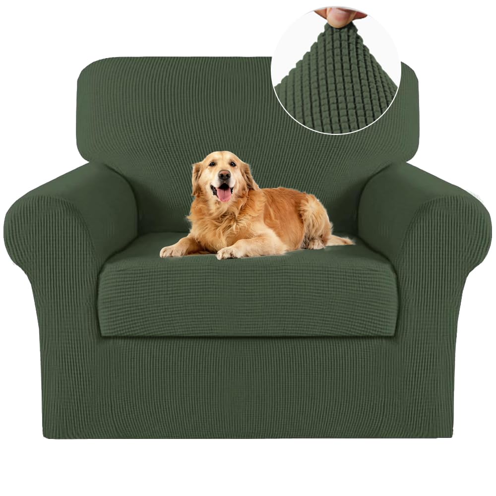 Turquoize 2 Piece Chair Covers Chair Slipcovers for Living Room Armchair Sofa Covers Chair Couch Cover with Arms Washable Furniture Protector for Chairs Feature Thick Fabric (Chair, Bronze Green)