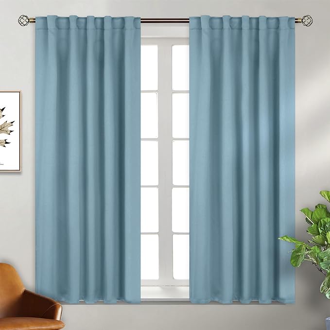 BGment Greyish Blue Blackout Curtains 54 Inches Long - 42 x 54 Inch Room Darkening Curtains Thermal Insulated Rod Pocket and Back Tab Drapes for Bedroom, 2 Window Curtains Panels, Greyish Blue