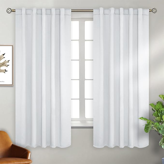 BGment White Back Tab Curtains for Bedroom - 42 x 63 inch Rod Pocket Thermal Insulated Room Darkening Curtains for Living Room, 2 Panels Set, Greyish White