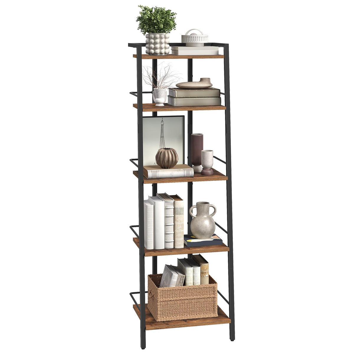 MAHANCRIS 5-Tier Book Shelf, Ladder Shelf, Bookcase, Ladder Shelving Unit