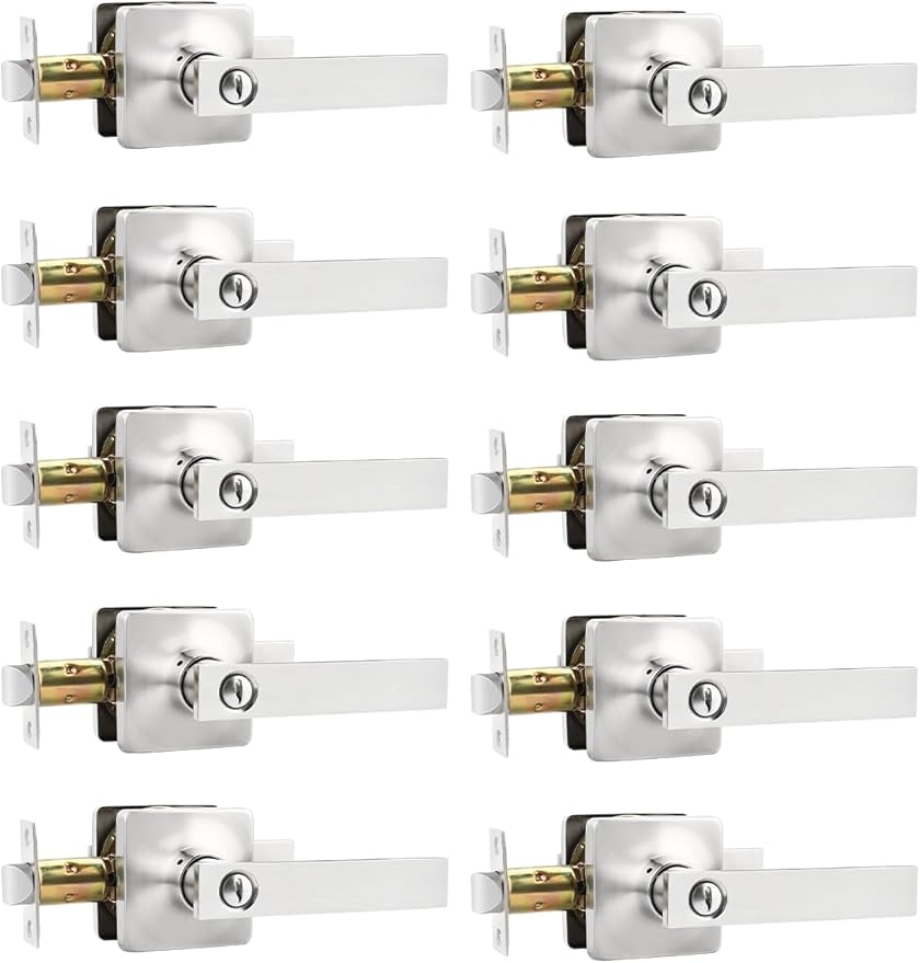 Mengico 10 Pack Interior Door Handles,Nickel Door Handles Interior,Door Lever Lock Privacy Lock(for Bedroom&Bathroom)