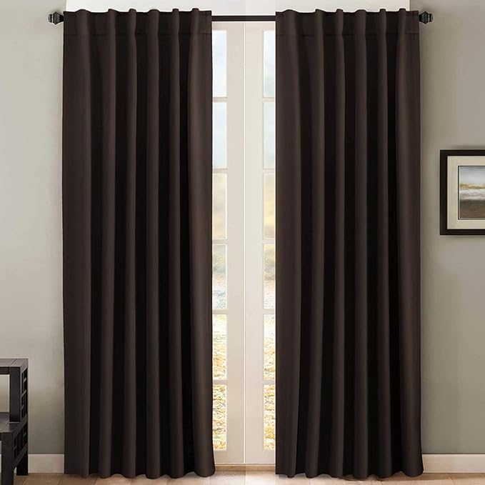 H.VERSAILTEX Blackout Curtains Thermal Insulated Window Treatment Panels Room Darkening Blackout Drapes for Living Room Back Tab/Rod Pocket Bedroom Draperies, 52 x 96 Inch, Chocolate Brown, 2 Panels