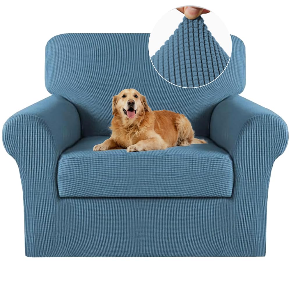 2 Piece Chair Covers Chair Slipcovers For Living Room Armchair Sofa Covers Chair Couch Cover with Arms Washable Furniture Protector for Chairs 85% polyester, 15% Spandex Fabric (Chair,DustyBlue)