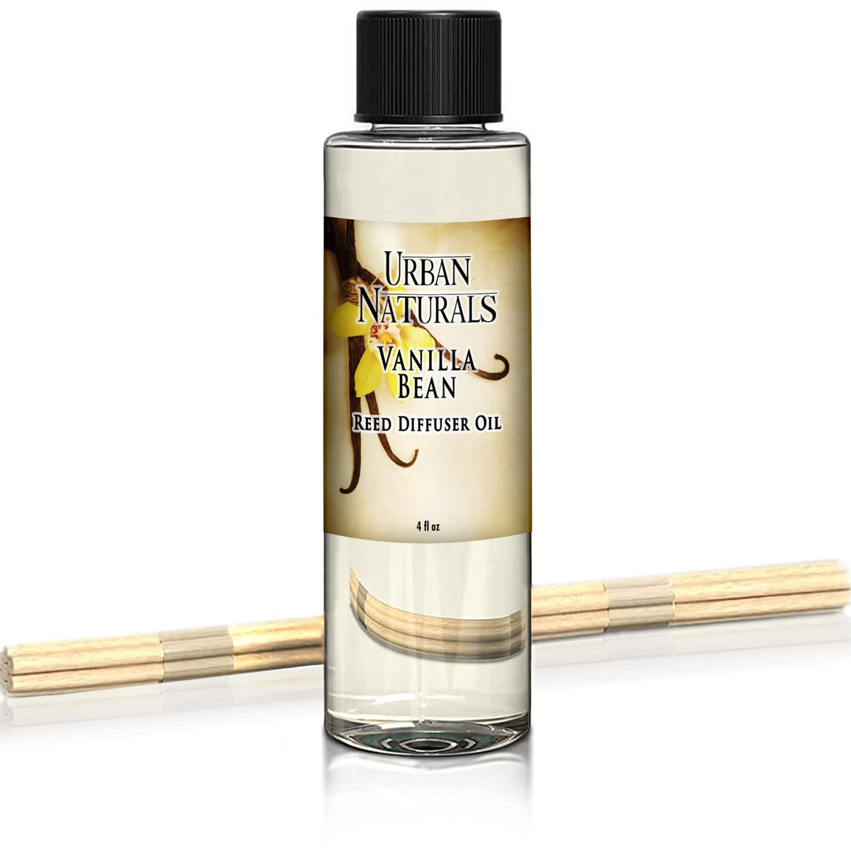 Urban Naturals Vanilla Bean Scented Oil Reed Diffuser Refill | Includes a Free Set of Reed Sticks! Vanilla Cream, Amber & Sweet Tonka Bean, 4 oz.