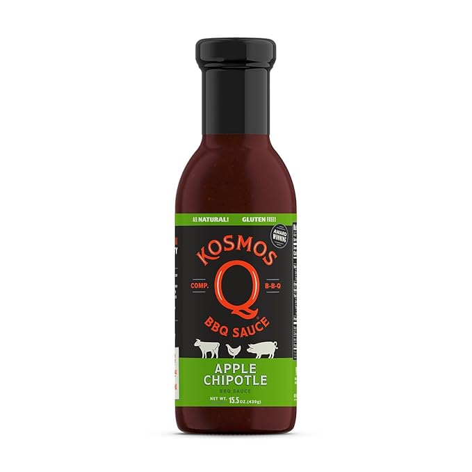 Kosmos Q Sweet Apple Chipotle BBQ Sauce, Tangy Natural Barbecue Sauce with Real Apples & Spicy Chipotle Peppers, Sweet & Spicy Glaze for Pork, Chicken, Ribs & More, Gluten Free, 15.5 Oz Bottle