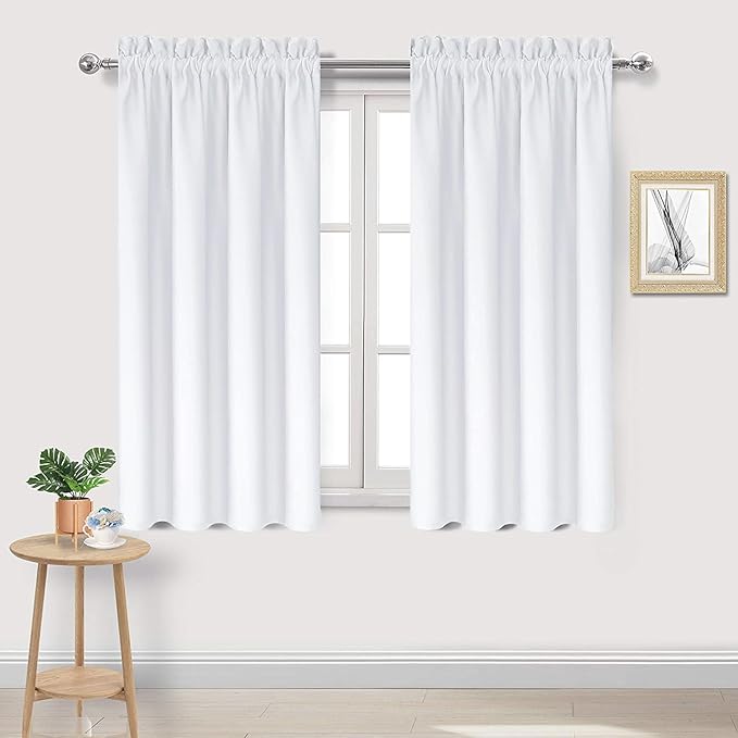 DWCN White Curtains for Living Room Thermal Insulated, 50% Light Blocking Curtains for Bedroom, Dining Room Window, W 38x L 54 Inch, Set of 2 Rod Pocket Curtain Panels