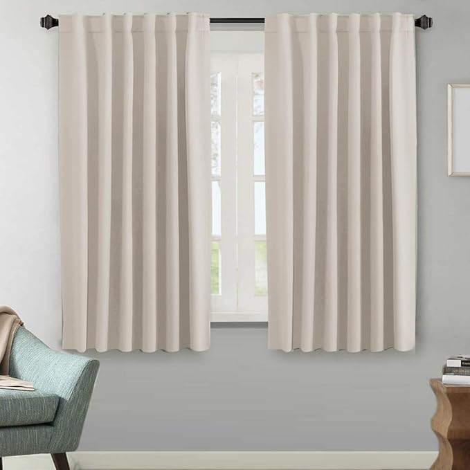 H.VERSAILTEX Blackout Curtains Thermal Insulated Window Treatment Panels Room Darkening Blackout Drapes for Living Room Back Tab/Rod Pocket Bedroom Draperies (2 Panels, Natural, 52 x 63 Inch)