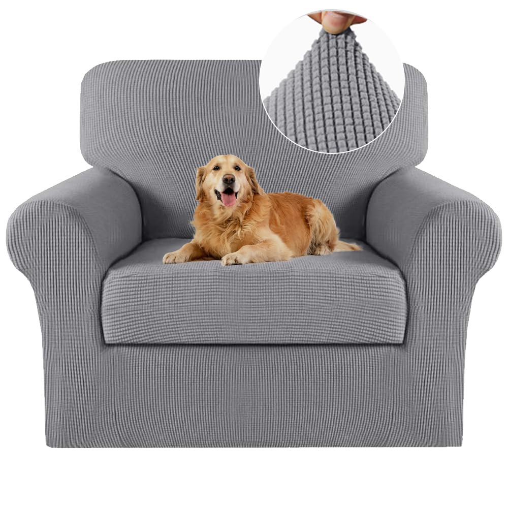 Turquoize 2 Piece Chair Covers Chair Slipcovers for Living Room Armchair Sofa Covers Chair Couch Cover with Arms Washable Furniture Protector for Chairs Feature Thick Jacquard Fabric (Chair, Dove)