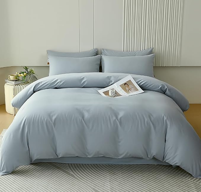 Houseri Haze Blue King Size Comforter Set - Dusty Blue Comforter Bedding Set with Modern Quilt and Blanket
