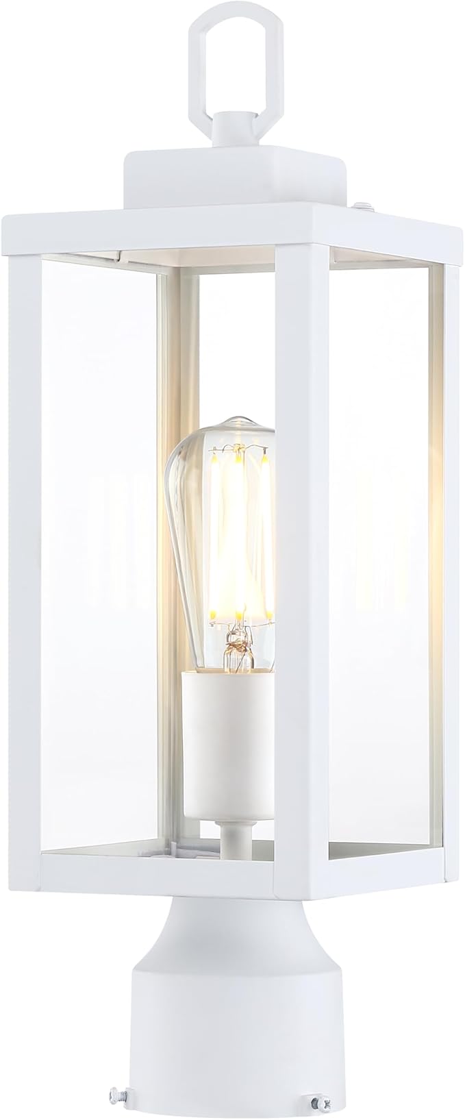 GRUENLICH Outdoor Post Lighting Fixture Pole Lantern, E26 Medium Base Max 60W, Metal Housing Plus Glass, Matte White Finish, Bulb Not Included, 1 Pack