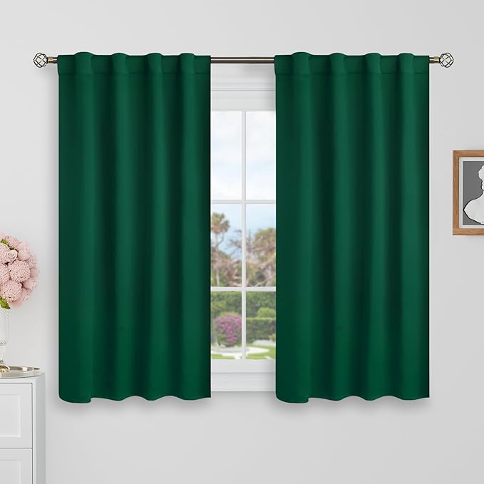 BGment 40 Inch Length Blackout Curtains for Cafe - 38 x 40 inch Short Window Curtains Rod Pocket and Back Tab Thermal Insulated Room Darkening Curtains for Kitchen Bathroom, 2 Panels, Emerald