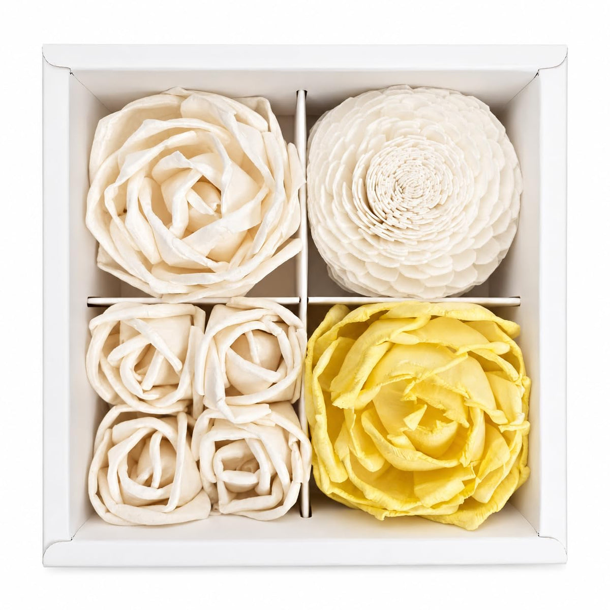 Sola Wood Flowers Reed Diffuser Sticks Set, 14Pcs Handcrafted Flower Diffuser Refill with Cotton Rope – Chrysanthemum Peony Rose Mini Rose | Fragrance-Free, Works with Any Oil | Gift Box Included
