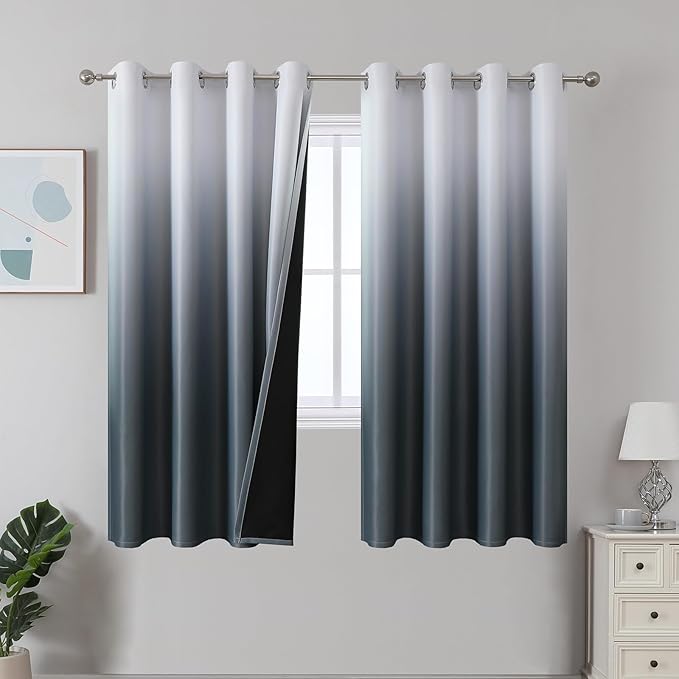 Estelar Textiler Ombre Blackout Curtains for Bedroom 72 Inches Long, Steel Gray and Greyish White Room Darkening Thermal Insulated Grommet Drapes for Living Room,52x72 Inch, Set of 2 Panels