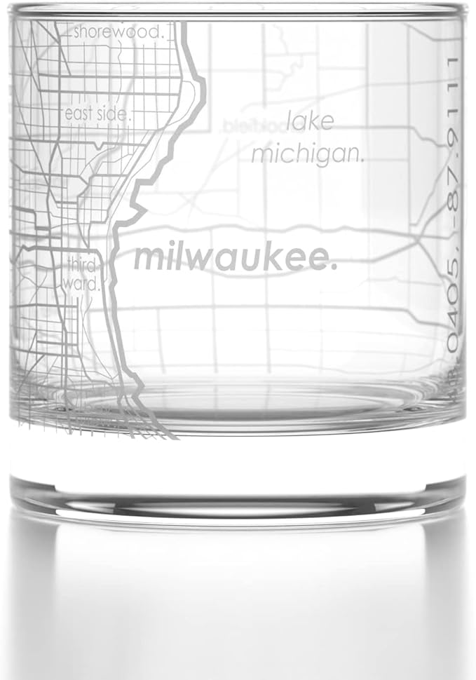 Well Told Engraved Milwaukee Wisconsin Map Rocks Glass, Old Fashioned Whiskey Glass (11 oz, Clear) Etched Whiskey Glass, Gifts For Whiskey Lovers