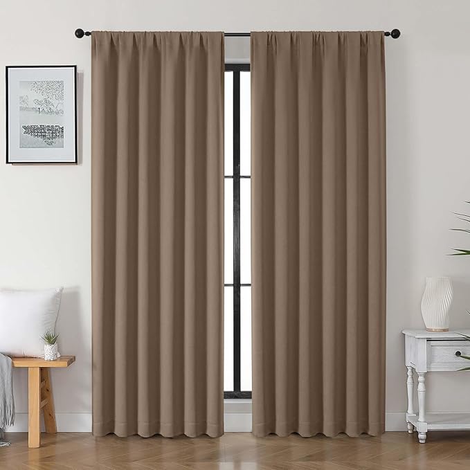 Gwine Brown Blackout Curtains for Bedroom 84 inches Long 2 Panels Set, Solid Noise Reducing Thermal Insulated Blackout Curtains for Living Room with Rod Pocket, Each 50" Wx84 L