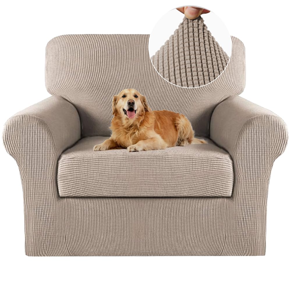 Turquoize 2 Piece Chair Covers Chair Slipcovers for Living Room Armchair Sofa Covers Chair Couch Cover with Arms Washable Furniture Protector for Chairs Feature Thick Jacquard Fabric (Chair, Sand)