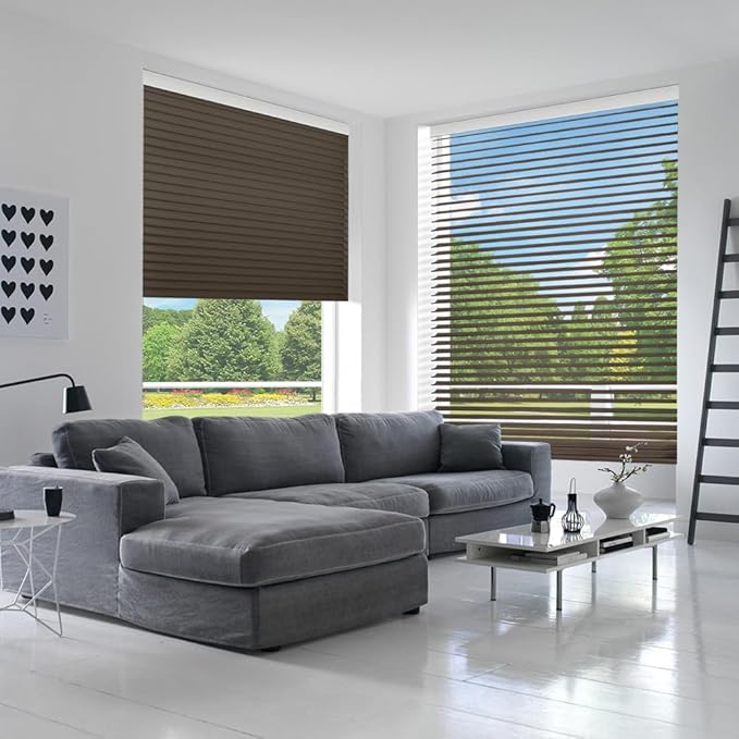 Zshine Automatic Shangri La Light Filtering Serenity Sheer Roller Shades Free Dimming Rechargeable Motorized Compatible with Homekit Siri Alexa (83021H Brown)