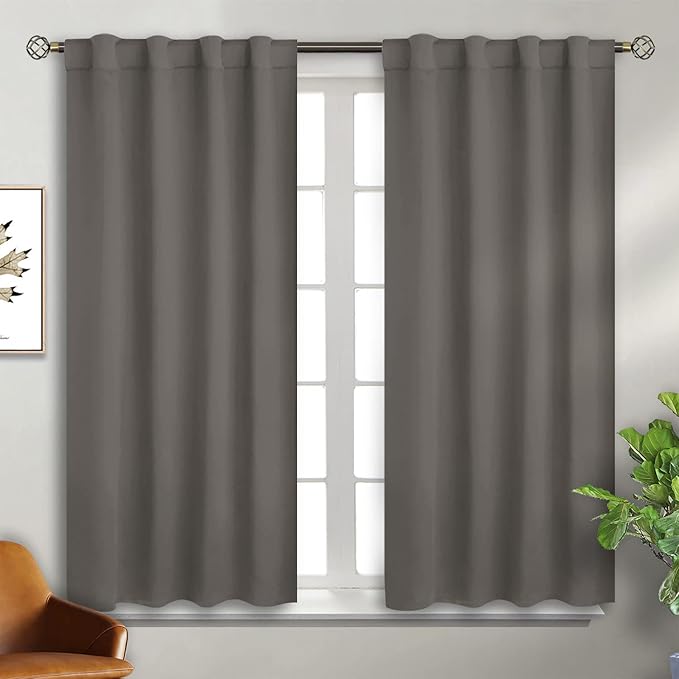 BGment Grey Blackout Curtains for Bedroom - 38 x 45 Inch Thermal Rod Pocket and Back Tab Blackout Curtains for Kitchen/Window/Living Room, 2 Panel Sets