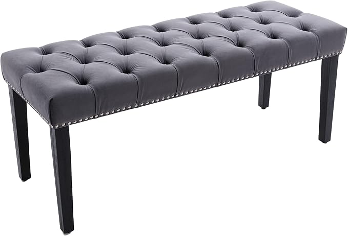 KCC Button-Tufted Ottoman Bench, Upholstered Bedroom Benches Velvet Footrest Stool Accent Bench for Entryway Dining Room Living Room Bedroom End of Bed, Dark Gray