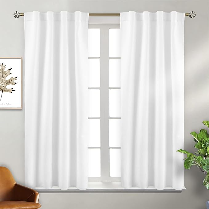 BGment Rod Pocket and Back Tab 50% Blackout Curtains for Bedroom - Thermal Insulated Room Darkening Curtains for Living Room, 2 Window Curtain Panels (38 x 54 Inch, Pure White)