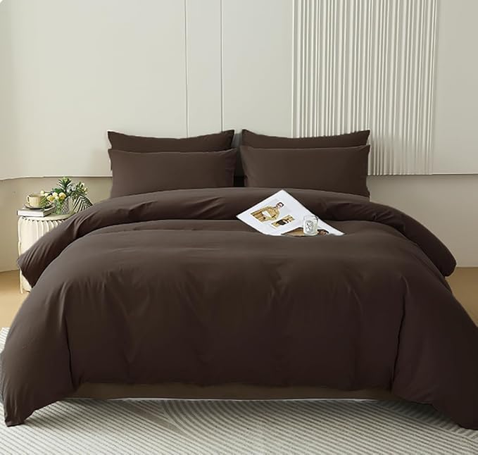 Houseri Brown Cal King Comforter Set Mocha Bedding California Size Coffee Color Cali Dark Colored Sets Vintage Solid Chocolate Blanket Oversized, King(96''*104''-Comforter)
