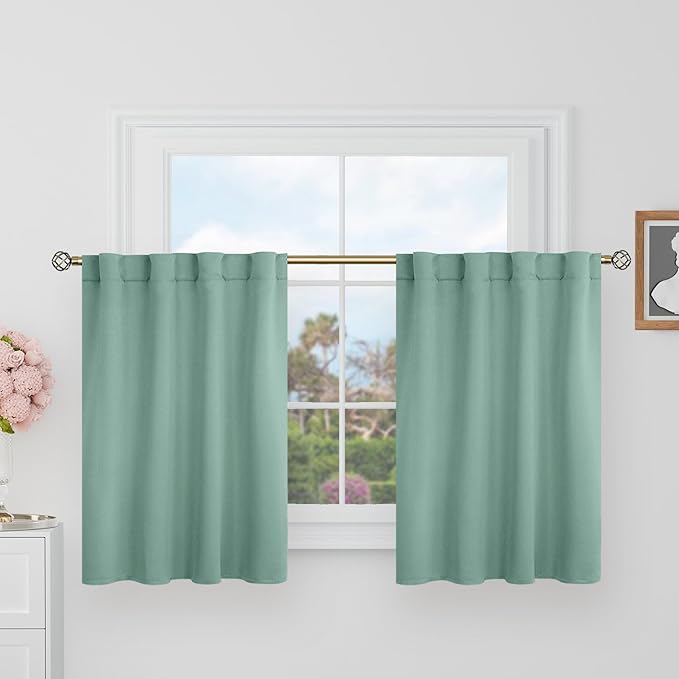 BGment Frosty Green Cafe Blackout Curtains 36 Inch Length for Half Windows - 34 x 36 inch Curtains Rod Pocket and Back Tab Thermal Insulated Room Darkening Short Curtains for Kitchen, 2 Window Panels
