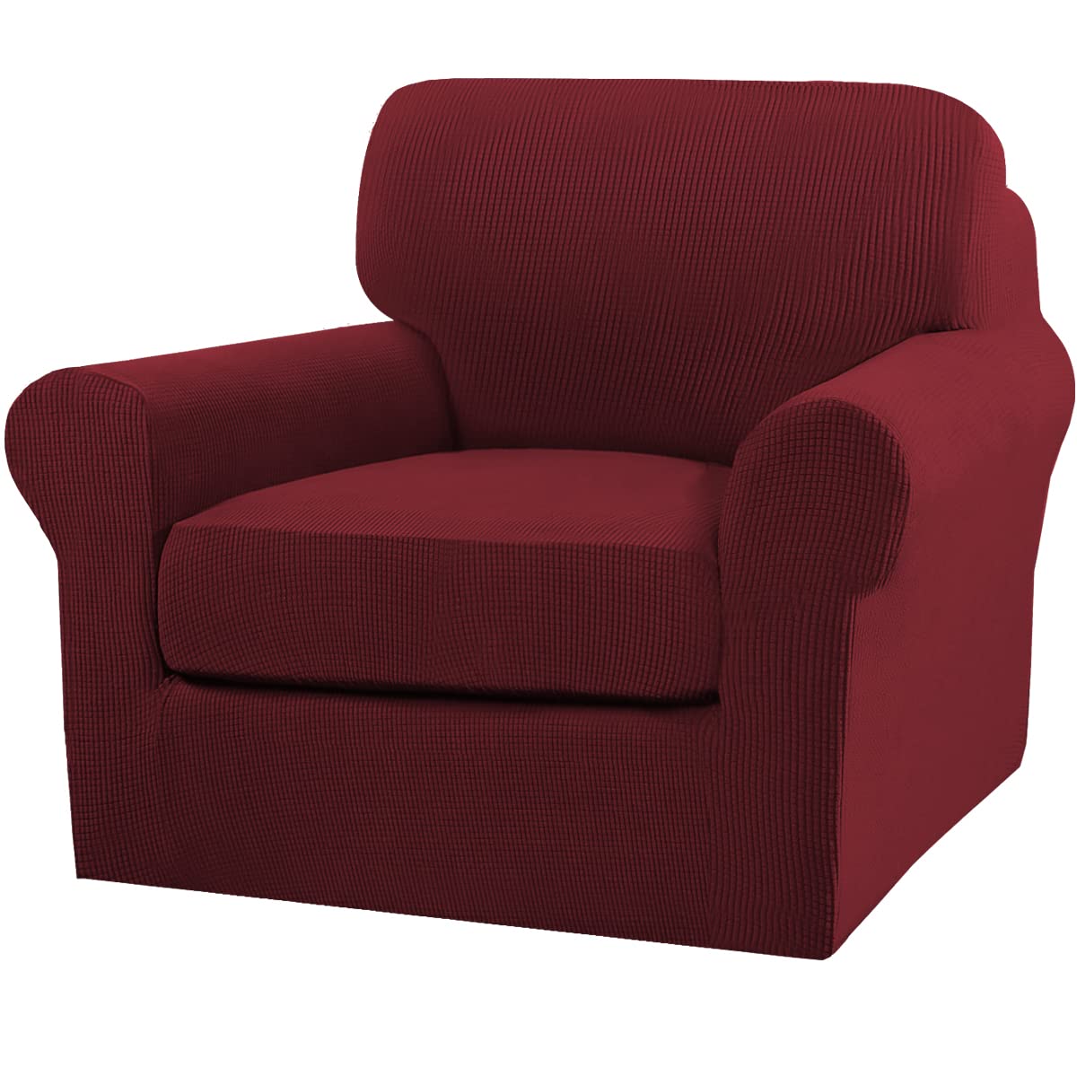 Turquoize 2 Piece Chair Covers Chair Slipcovers for Living Room Armchair Couch Cover Chair Sofa Cover with Individual Cushion Covers Furniture Cover for Chairs Feature Thick Fabric (Chair, Burgundy)