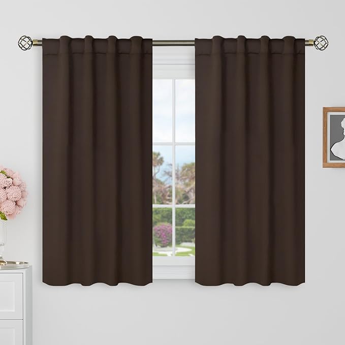 BGment Blackout Curtains 40 inch Length for Small Windows - 34 x 40 inch Camper Curtains Rod Pocket Back Tab Thermal Insulated Room Darkening Short Kitchen Windows Curtain for Cafe, 2 Panels, Brown